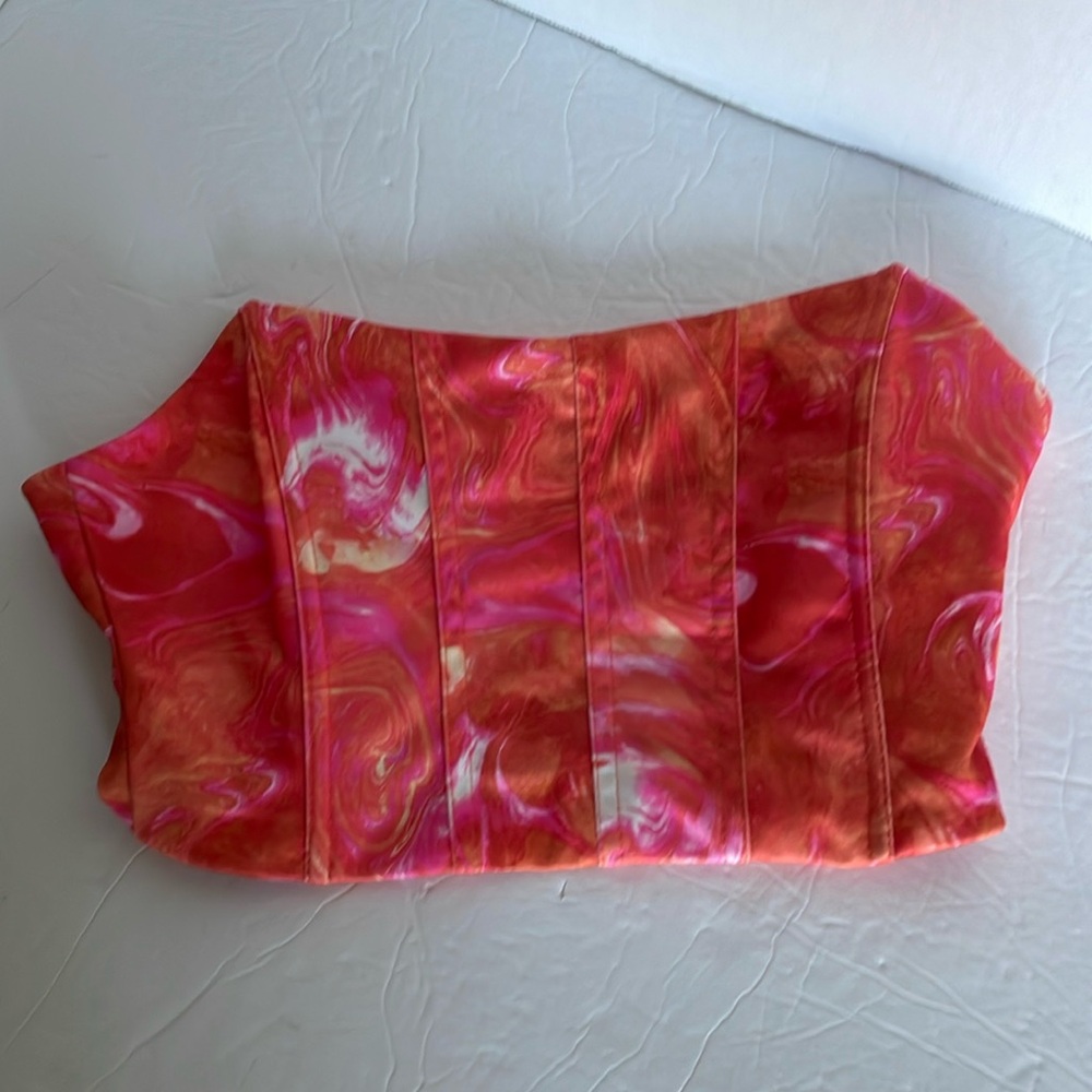 Shein orange, pink & white marbled cropped corset women’s size M ( US 6)